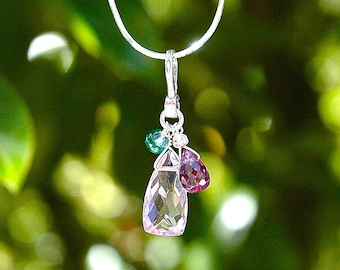 NEW Pink Quartz Pyramid Necklace / Sterling Silver / Iolite Gemstone / Purple Teardrop / Green / Multi Color Pendant / Mothers Day / OOAK