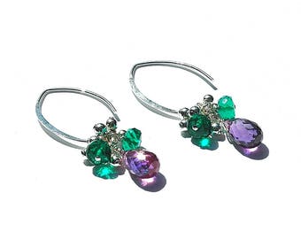 Sterling Silver "Violet" Dangle Earrings / Quartz Teardrops / Purple / Green / Wire Wrapped / Gifts for Her / Mothers Day Gift / OOAK