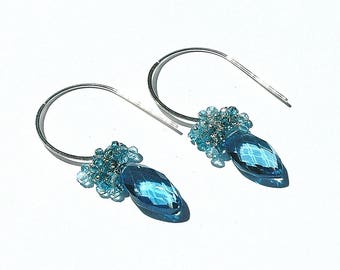 Peacock Teal Blue Quartz Dangle Earrings / Aquamarine Gemstone/ Topaz Gemstone / Sterling Silver / Wire Wrapped / Gifts for Her / OOAK