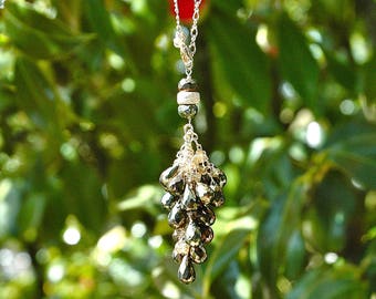 Gold Pyrite & Color-Change Garnet Tassel Necklace / 14k Gold / Adjustable / Teardrops / Wire Wrapped / Gemstone / Gifts for Her / OOAK