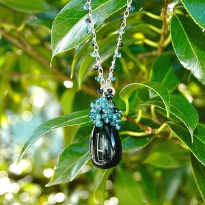 Sensational Black Tourmaline Pendant / Gemstone / Black Spinel / Teal Blue Topaz / Sterling Silver / Wire Wrapped / Little Black Dress image 4