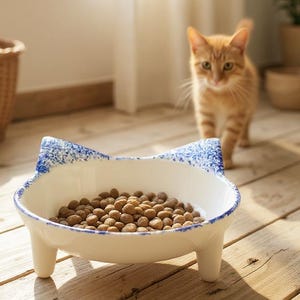 Handmade Ceramic Cat Food Bowl – 13cm Height, Whisker Friendly Pet Feeding Dish – Durable Non-Toxic Cat Bowl