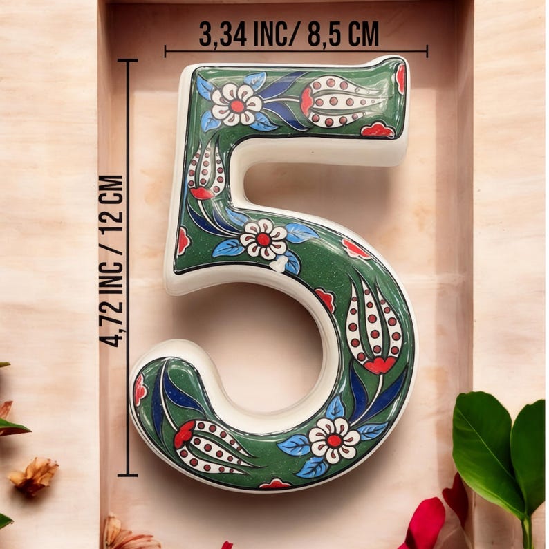 Handmade Ceramic House Number Tile: Turkish Floral Address Sign image 9