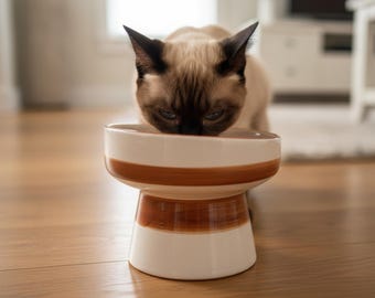 Raised Cat Bowl – Elevated Ceramic Feeder, Whisker Friendly Handmade Pet Dish