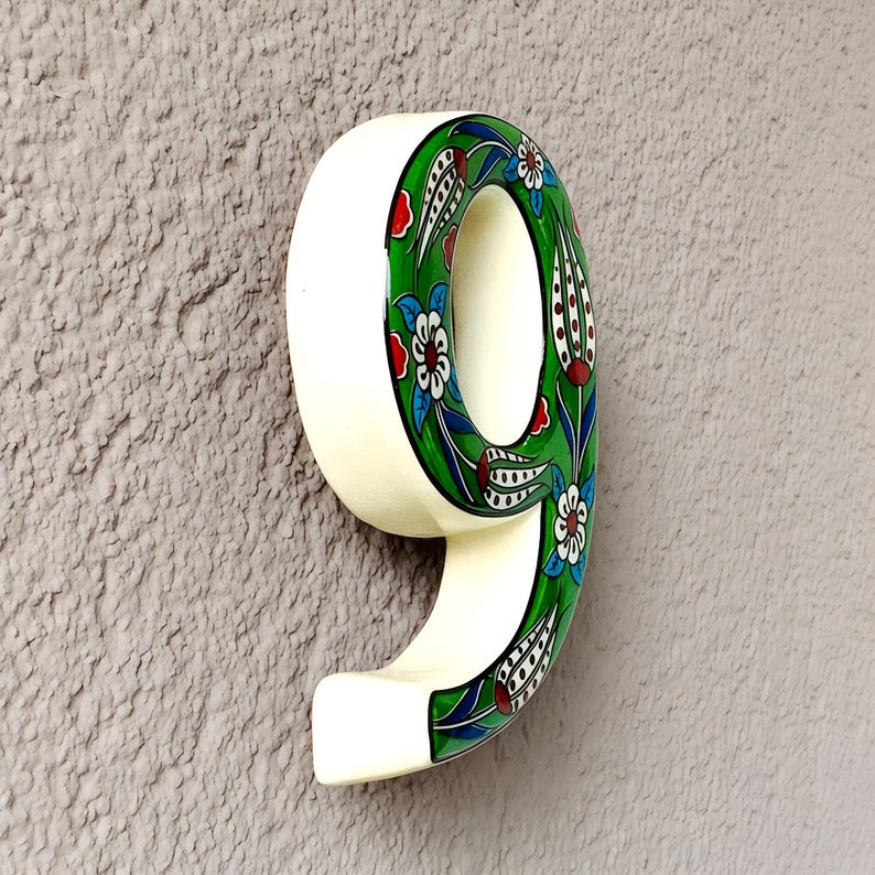 Handmade Ceramic House Number Tile: Turkish Floral Address Sign image 3