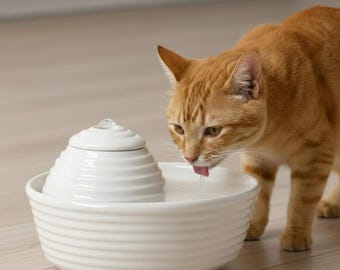 Ceramic Cat Water Fountain – Quiet, Filtered, LED Pet Hydration