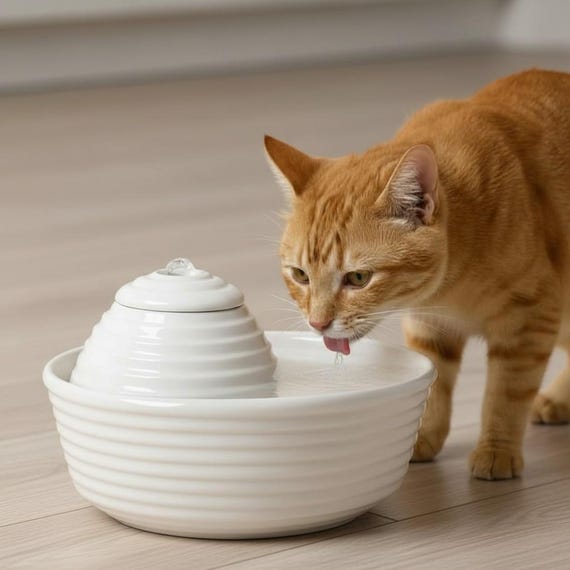 Ceramic Cat Water Fountain – Quiet, Filtered, LED Pet Hydration