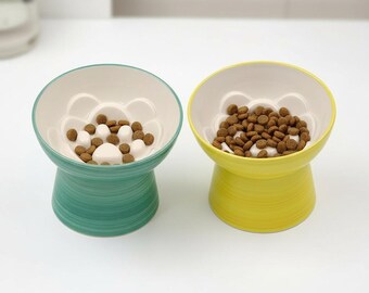 Elevated Ceramic Pet Bowl, Handmade Raised Cat and Dog Feeder, Whisker Friendly Modern Pet Dish
