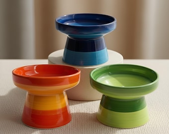 Elevated Ceramic Cat Bowl – Whisker Friendly Raised Feeder for Cats, Handmade Modern Pet Dish
