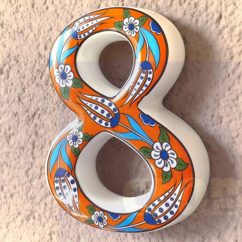 Handmade Ceramic House Number Tile: Turkish Floral Address Sign image 10