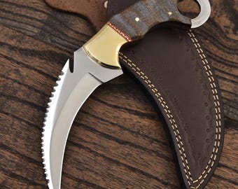 Handgemaakt D2 karambitmes met schede, 5 inch mes tactisch klauwmes, uniek cadeau voor bruidsjonkers, hem, mannen