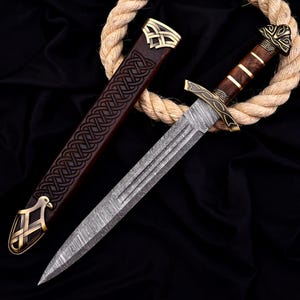 Custom Handmade Damascus Sword - Viking Medieval Short Sword Full Tang With Scabbard, Birthday, Anniversary Gift for Him,