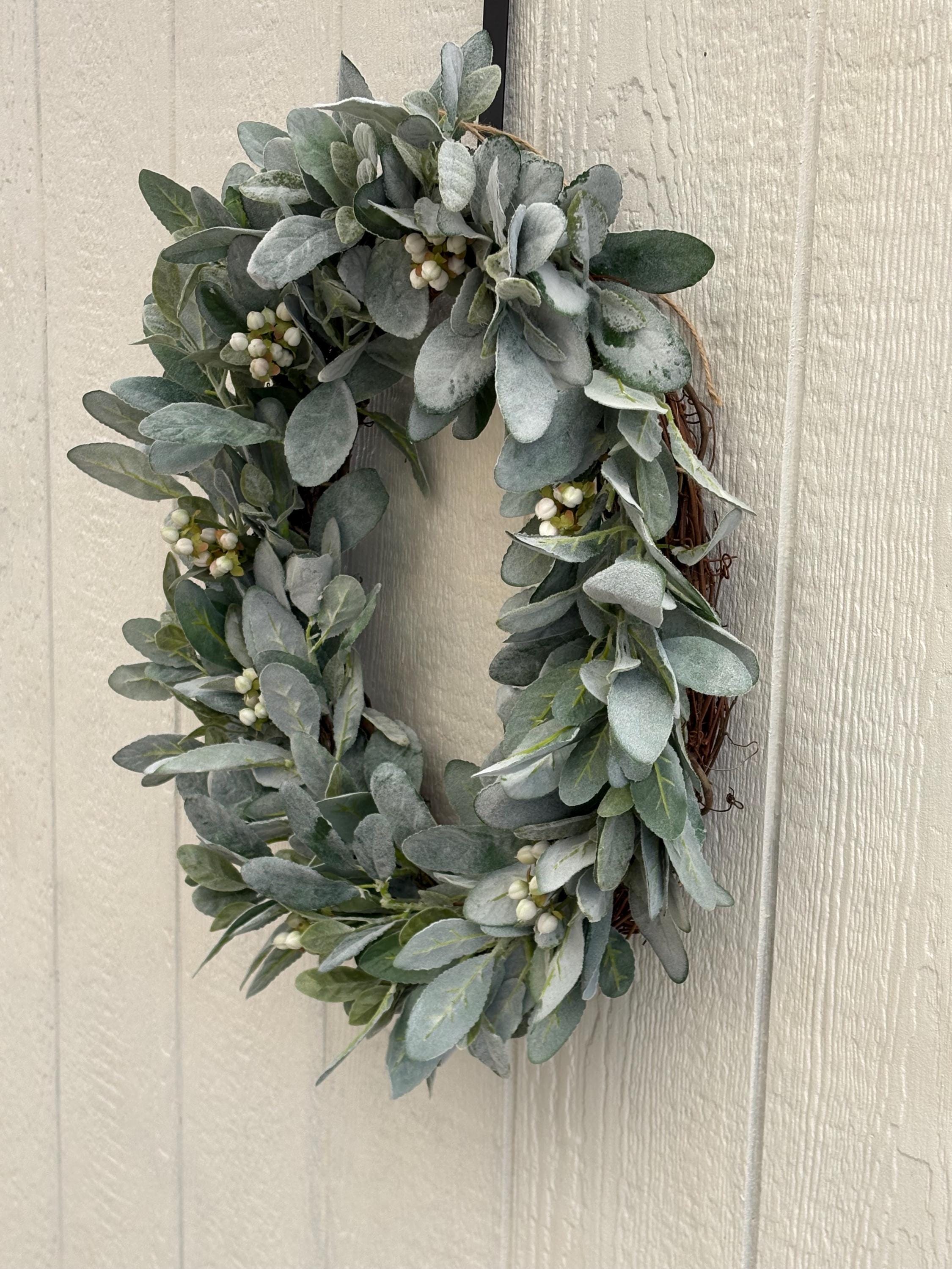 Lambs Ear Wreath White Berries Sage Greenery Front Door Decor Spring ...