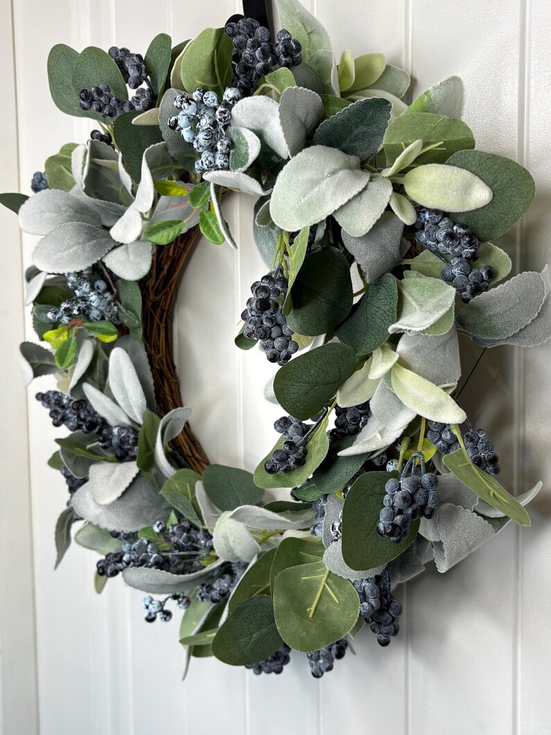 Blueberry Eucalyptus Lambs Ear Wreath Farmhouse Spring Summer Door ...