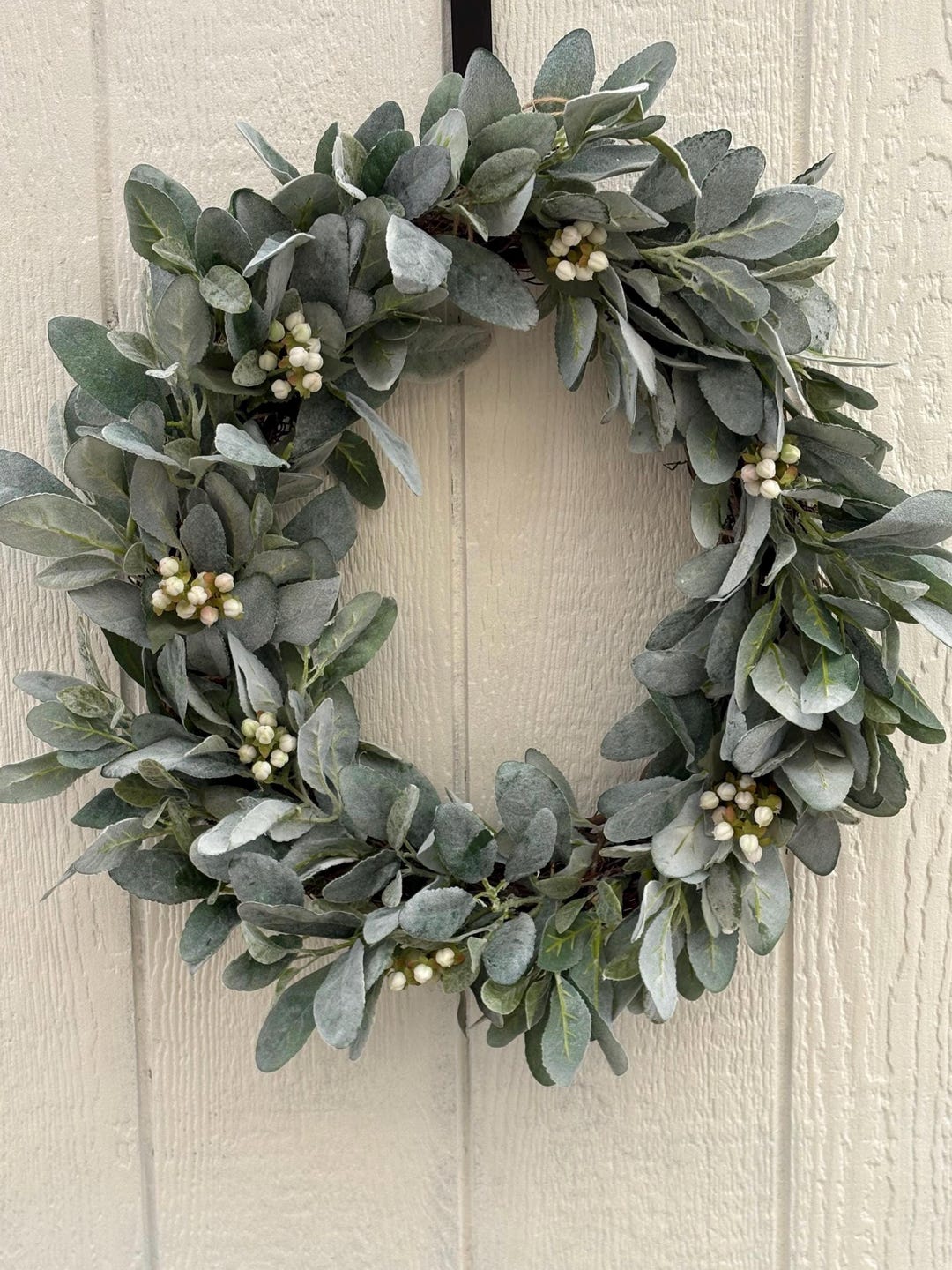 Lambs Ear Wreath White Berries Sage Greenery Front Door Decor Spring ...