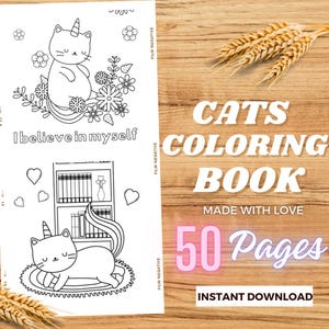 Cat Coloring Pages: 50 Printable Fun Coloring Book for Kids, Teens, and Adults – Perfect for Cat Lovers and Kitten Birthday Party Activity