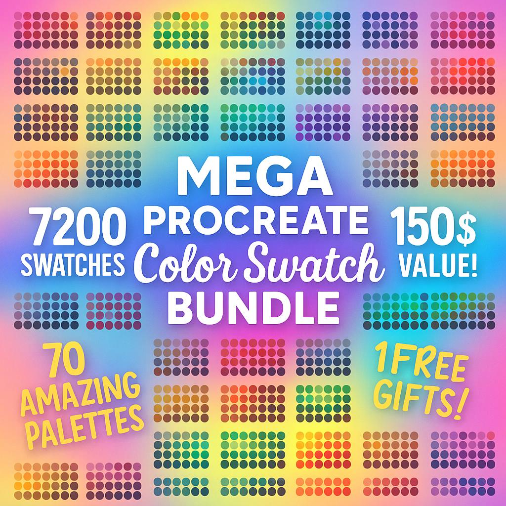 Mega paquete de paletas de color para Procreate – 7.200 swatches de Procreate para iPad, paletas digitales + PNG