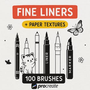 100+ Fine Liner Brush Set for Procreate | Micron, Fine liners, Stipple Brushes, Pattern Brushes, inking and line art, instant download