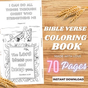 70 Bible Verse Coloring Pages for Kids bundle. Christian coloring sheets for children. Sunday school, church, homeschool activity for kids