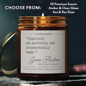 Jane Austen, Pride and Prejudice, Scented Candle, 4oz or 9oz, Book Shelf Decor, Book Nook, Book Lover Gifts, Book Club, Classic Lit