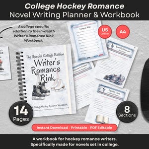 College Hockey Romance Novel Plot Planner, Writer’s Rink Workbook, Novel Writing Outline Planner, Digital Story Structure Writing Prompts