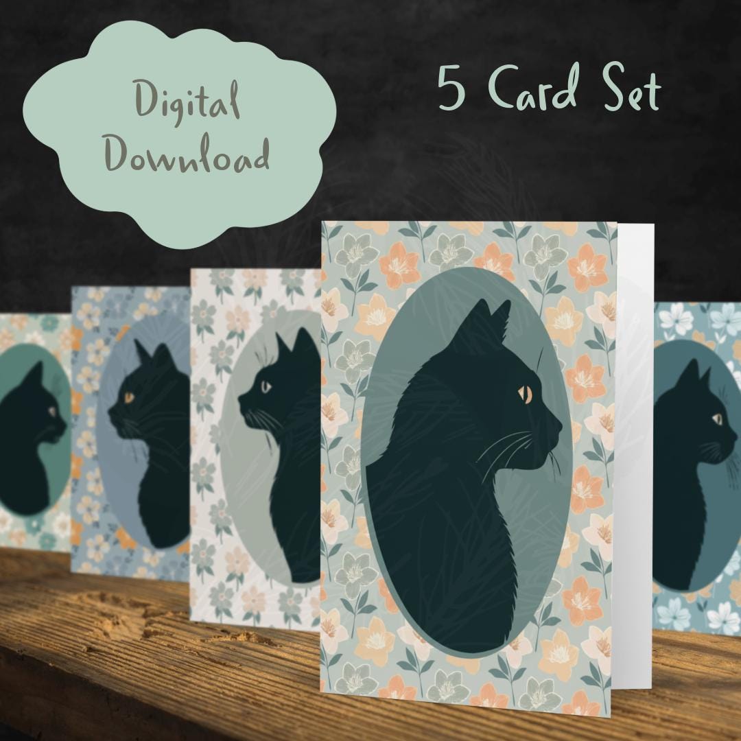 Black Cat Note Cards, Victorian Silhouette Portrait, Blank Greeting ...