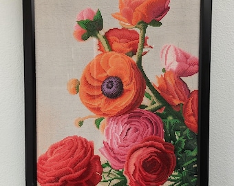 Ingelijste diamantkunst bloemenschilderij | Handgemaakte botanische muurkunst