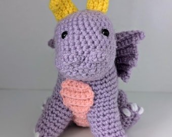Mini gehaakte drakenknuffel | Handgemaakte paarse amigurumi-draak