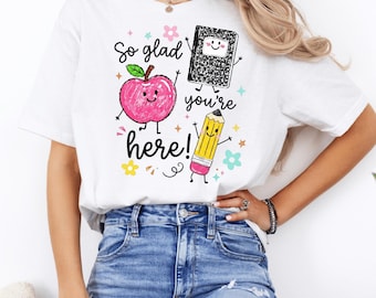 So Glad You're Here PNG: Cute Teacher Appreciation School Clipart Classroom Welcome png Back To School Sublimation (Digital Download)
