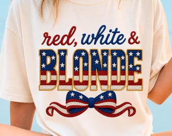 Red White & Blonde PNG: Patriotic Coquette Bow America Independence Day USA Flag Patriotic Summer png Fourth Of July (Digital Download