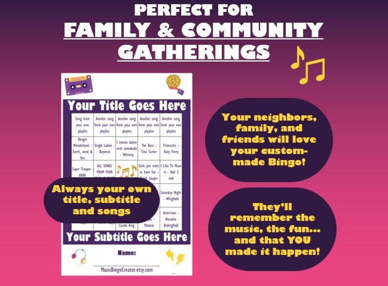 Personalized Music Bingo – 40 Cards with Your Custom Playlist (Instant Download) image 2