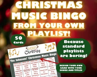 Personalized Christmas Music Bingo - 50 Custom Cards (Instant Download)