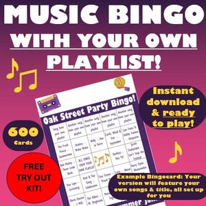 Tu propia lista de reproducción de bingo musical: 600 cartones con éxitos de fiesta para carnavales y eventos comunitarios. Muestra gratis. Personalizada, descarga instantánea.