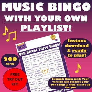Je eigen afspeellijst Muziekbingo: 200 kaarten met jouw provincie, RnB, Disco, Elvis, Motown, gratis exemplaar - gepersonaliseerd, direct te downloaden
