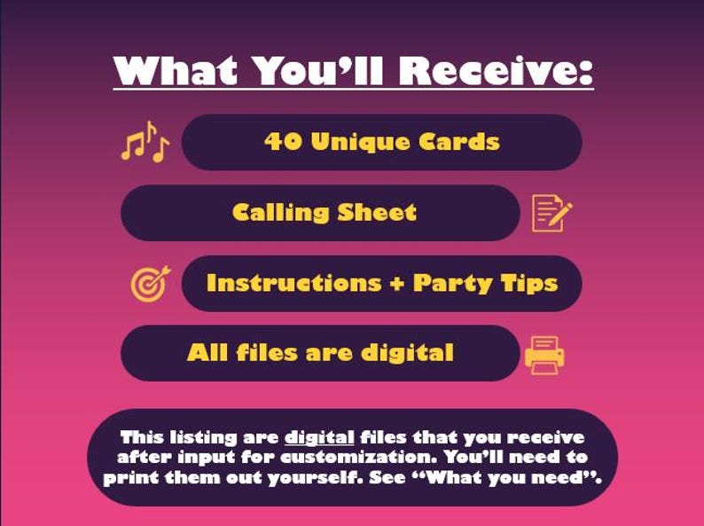Personalized Music Bingo – 40 Cards with Your Custom Playlist (Instant Download) image 4