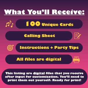 Custom Playlist Music Bingo – 100 Personalized Cards (Instant Download) image 4