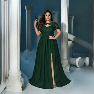 Plus Size Heart Collar Chiffon Evening Gown: Lace-Trimmed Party Dress