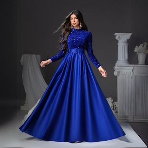 princess polly baby blue dress Long Sleeve Royal Blue Prom Dress,Elegant Royal Blue Evening Dress Y15 –  Simplepromdress main image 0