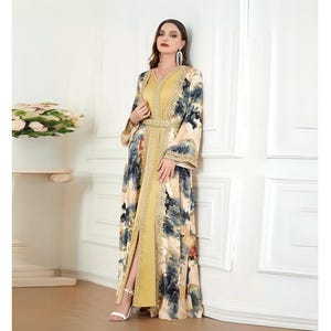 Satin Painting Party Dress: Islamic Dubai Fashion Long Skirt