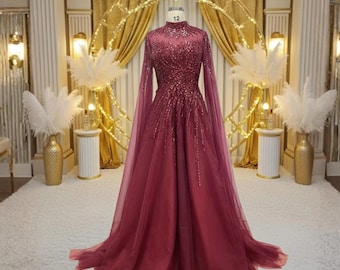 Vestido de noche de corte A para la madre de la novia con exquisito bordado de lentejuelas y cuentas y elegantes mangas cortas.