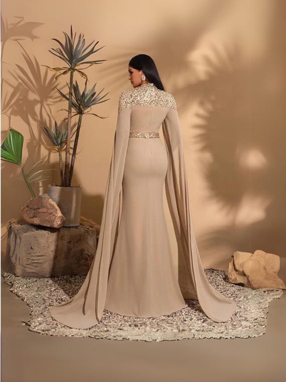 Sequin-trimmed Evening Gown: Long Sleeve Formal Dress - Etsy