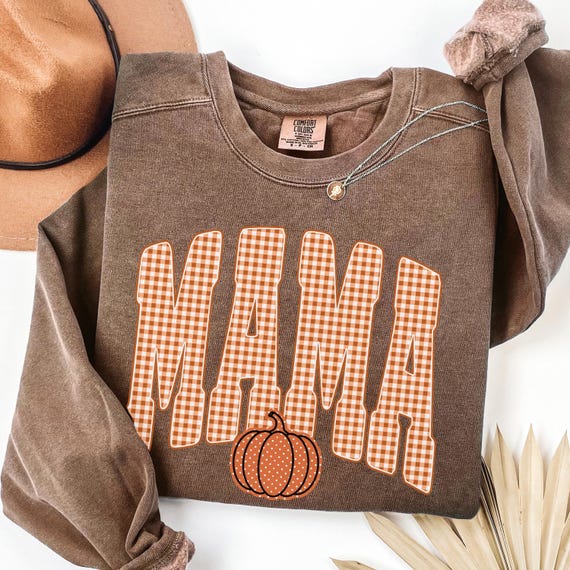 Comfort Colors Checkered Mama Pumpkin Sweatshirt, Autumn Fall Graphic Tee, fall pumpkin shirt, checkered mama, Halloween mom shirt, mama
