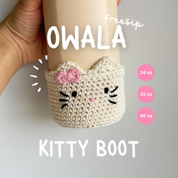 Kitty Crochet Boot for Owala Accessories for Tumbler Bottle 24 Oz
