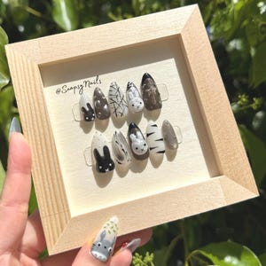 Black & White Bunny Press-On Nails | Kawaii Minimalist Nail Art | Miffy-Inspired Y2K Set | Handmade Soft Gel | Custom Sizes