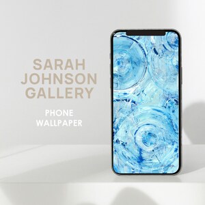 May include: A blue and white abstract phone wallpaper with a circular pattern. The wallpaper is designed by Sarah Johnson.