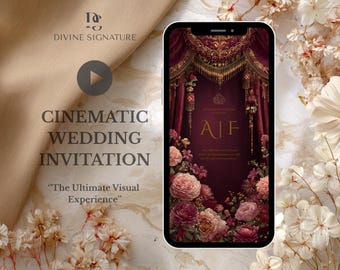 Arabesque Pink Flowers Islamic Digital Wedding Invitation Video Nikah/Walima E-Invite Instant Download Custom Invitation Burgundy Design