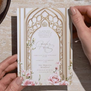 Arabesque Light Pink Roses Islamic Digital Floral Wedding Invite Cream Nikah/Walima E-Invite Instant Download Arch Design Pakistani Arabic