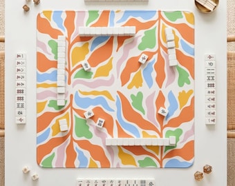 Floral Mahjong Mat Table Protector Game Room Summer Playmat Colorful Neoprene Surface Non Slip Pad Square Gaming Accessory Player Gift