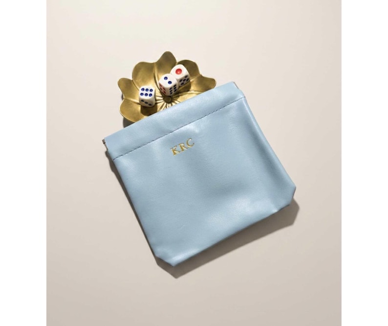 Game Night Accessory Set Mahjong Dice Storage Personalized Leather Pouch Magnetic Closure Feature Custom Monogram Option Elegant Brass Dish Included Lotus Flower Design Beautiful Gold Foil Details Multiple Color Choices Available Luxury