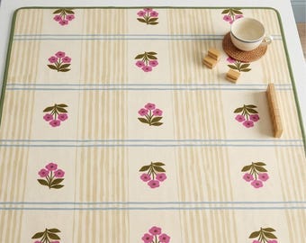 Mahjong Matte Tischspieloberfläche Fliesenschutz Gelb Blockdruck Floral Raumzubehör Geschenkidee Spieler Quadrat Pad Neopren rutschfeste Rückseite